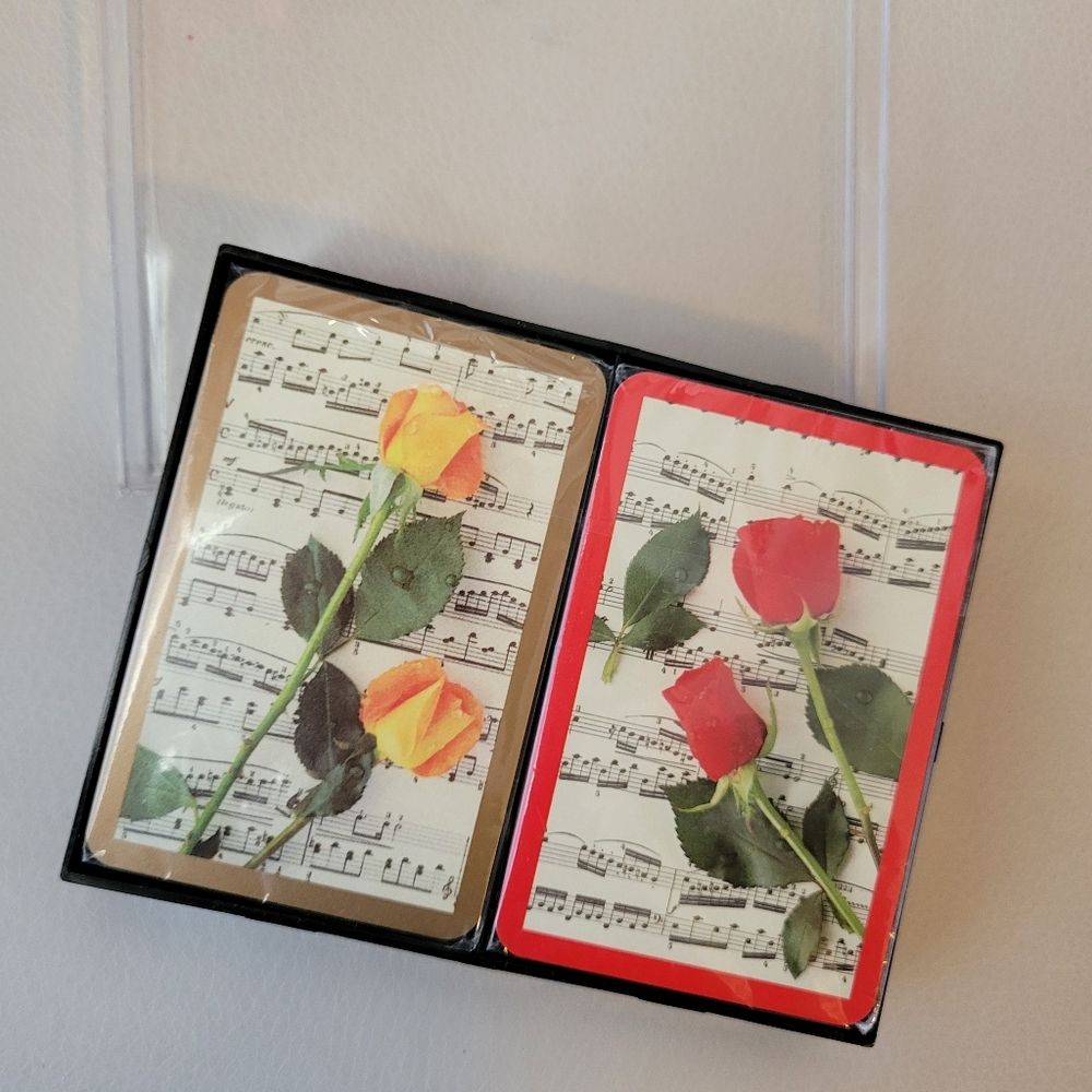 Piatnik Playing Cards 2 Decks ~ Vintage ~ NOS ~ Roses on Sheet Music ~ Austira